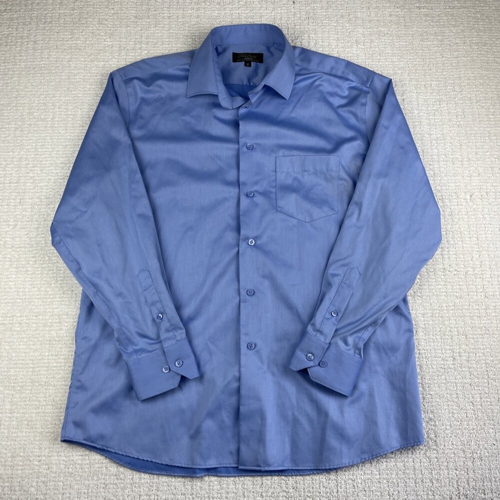 Polifroni Milano Dress Shirt Mens 17R Blue Preppy Long Sleeve Button  Read